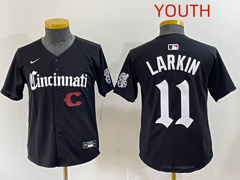 Youth 2025 Cincinnati Reds #11 Larkin Black Five generations Joint Name Nike MLB Jersey style 13->youth mlb jersey->Youth Jersey
